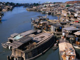 Houseboats and Houses on Banks of Saigon River, Ho Chi Minh City, Vietnam