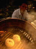 Dim Sum Siew Loong Pau (Or Steamed Shanghai Dumplings) Cooking in Street Stall, Shanghai, China