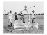 Woman Golfing - Teeing off a Block of Ice Photograph