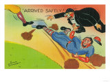 Baseball Player Sliding to Base, Arriving Safely