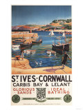 Buy St. Ives, England - Harbor Scene with Girl and Gulls Railway Poster at AllPosters.com