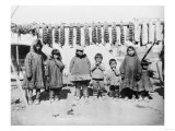 Buy Eskimo Children in front of Dried Salmon Photograph - Alaska at AllPosters.com