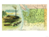Buy Map View of the State with a Lumbering Scene - Washington at AllPosters.com