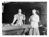 Two women Playing Billiards at Pool Hall Photograph
