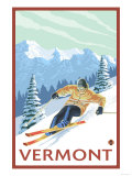 Vermont - Downhill Skier Scene Premium Poster