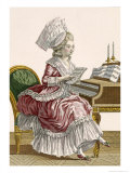 Buy Young Woman Studying Her Harpsichord, Plate 149, Galerie Des Modes et Costumes Francais, c.1778 at AllPosters.com