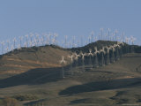Rows of Spinning Wind Turbines Generate Electricity