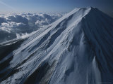 An Aerial View of a Snow-Covered Mt. Fuji