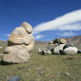 Rock Pile and a Broken Stone Sculpture are Used as a Trail Marker