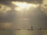 Fishing Boats at Dawn on Chilka Lake in Orissa, India