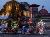 Buy Dusk in the Old Town Square and the Already Colourful Trishaws Turn on their Lights at AllPosters.com