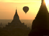 Buy Temples and Hot-Air Balloon Silhouetted at Sunrise at AllPosters.com