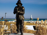 Buy Fishermen's Monument Statue with Lighthouse on Lake Michigan at AllPosters.com