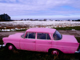 Buy Pink Mercedes Car in Snow-Capped Area, Somme Region at AllPosters.com