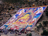 Pilgrims Attending Annual Celebration of Hanging of Huge Thangka, Drepung Monastery