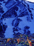 Town Illuminated at Dusk with Aspen Mountain Towering Above