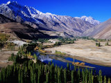Gilgit River Cutting Through the Cultivated Valley with Mountains in the Background, Phander