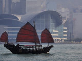 Buy Sightseeing Junk on Victoria Harbour with Hong Kong Convention and Exhibition Centre in Background at AllPosters.com