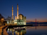 Buy Ortakoy Mosque Looking Towards the Bosphorus Bridge, Seen in the Evening at AllPosters.com