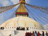 People Sitting on Steps of Bodhnath Buddhist Stupa, Losar Tibetan and Sherpa New Year Festival