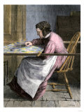 Woman Stitching a Patchwork Quilt, 1800s