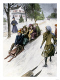 Coasting on Double-Runner Sleds in New England, 1800s