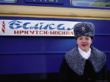 Prodvodnista Standing in Front of No 9 and 10 Baikal Train Photographic Print