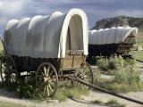 Restored Covered Wagons at Scotts Bluff National Monument on the Oregon Trail in Nebraska