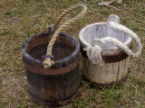 Wooden Water Buckets in a Continental Army Camp Reenactment, Yorktown Battlefield, Virginia
