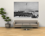 Nisei Japanese Americans Participating in Flag Saluting Ceremony at Relocation Center During WWII