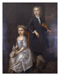 Buy Young Boy Holding a Violin and a Young Girl Holding a Doll at AllPosters.com