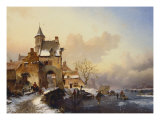 Figures Crossing a Bridge in Frozen Landscape, 1850