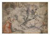 Saint George and the Dragon. Red and Black Chalk