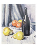 Buy Apples, Pears and a Black Bottle on a Draped Table at AllPosters.com