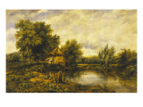 Buy River Landscape with an Angler by a Mill, 19th Century at AllPosters.com