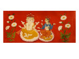 Brahma Seated with Saraswati Brahma Holding Four Vedas and Saraswai Clutching Lotus Petal, c.1650