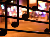 Buy Close Up of Artistic Wrought Iron Musical Notes at Night at AllPosters.com