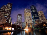River Along Downtown Houston, Texas with High-Rise Buildings and Skyscrapers