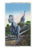 Rapid City, South Dakota, Dinosaur Park View of T-Rex, Brontosaurus Statues