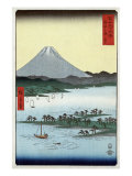 Pine Beach at Miho in Suruga with View of Mount Fuji, Japanese Wood-Cut Print