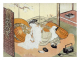 Courtesan and Her Guest in Bed, Japanese Wood-Cut Print