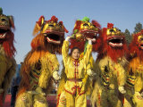 Lion dance performance celebrating Chinese New Year Beijing China - MR
