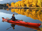Red Kayak and Autumn Colours, Lake Benmore, South Island, New Zealand