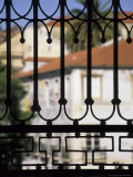 Palms and Red-roofed Buildings Through Iron Grillwork, Lisbon, Portugal