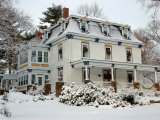 Buy Victorian Home with Snow on Holiday Wreaths, Reading, Massachusetts, USA at AllPosters.com