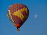 Moon Over the West Bank of the Nile and Hot Air Balloon with Tourists, Luxor, Egypt