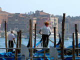 Gondolas Moored along Grand Canal, Venice, Italy