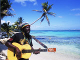 Reggae Singer with Guitar on Beach, Sainte Anne, Guadeloupe