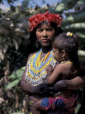 Embera Mother and Child, Hands Black from Body Dye, Embera Indian Village, Gatun Lake, Panama