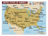Map of United States of America, United States, North America